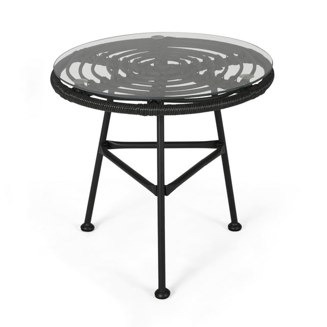 Mesa Benzara Tee con extremo lateral exterior, 51 cm, cristal de ratán