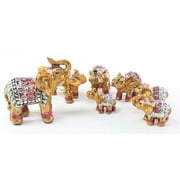 Feng Shui Set of 7 Small Gold Elephant Family Statues Figurines Gift Home Decor