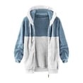 thumbnail image 3 of Reduce Womens Oversized Fuzzy Fleece Open Front Hooded Pockets Cardigan Jackets Loose Fit Sherpa Coat Color Block Print Winter Warm Plush Zip Outerwear (Blue#01 XXL), 3 of 5