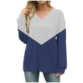 thumbnail image 5 of Pounoo Floral Colorblock Boho Tops for Women Striped V Neck Plus Size Clothes for Women Tunics Fall Casual Pullover Loose Fit Basic Tshirt Gift, 5 of 7