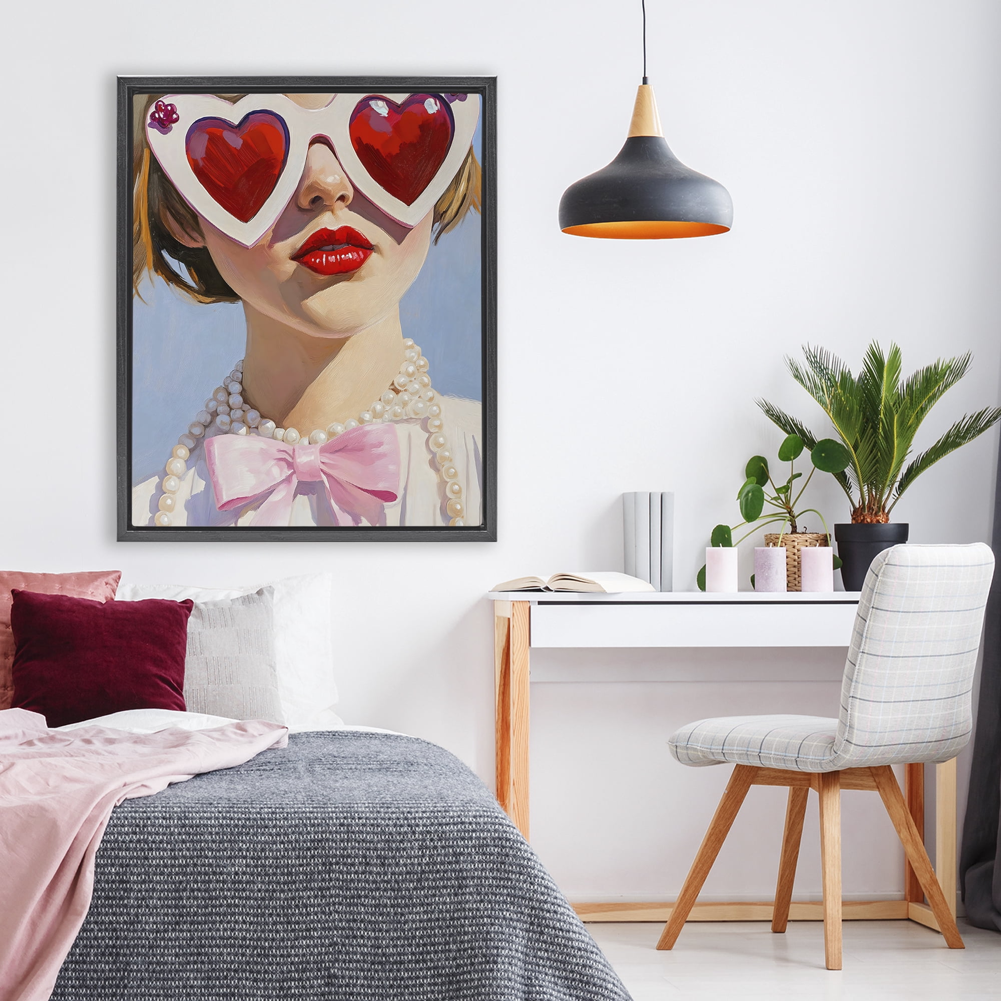 Stupell Industries Romantic Red Heart Glasses Black Framed Floater Canvas Wall Art, design by The Prints Vibe