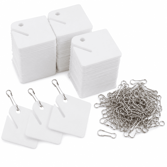 100 Pcs White Plastic Key Tags with Metal Snap Hooks – Sturdy Frosted Item Identifiers for Key Cabinets, Lockers, and Garage Organization Home and Office Use