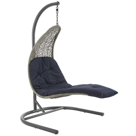 Modway Landscape Hanging Chaise Lounge Outdoor Patio Swing Chair in Light Gray Navy