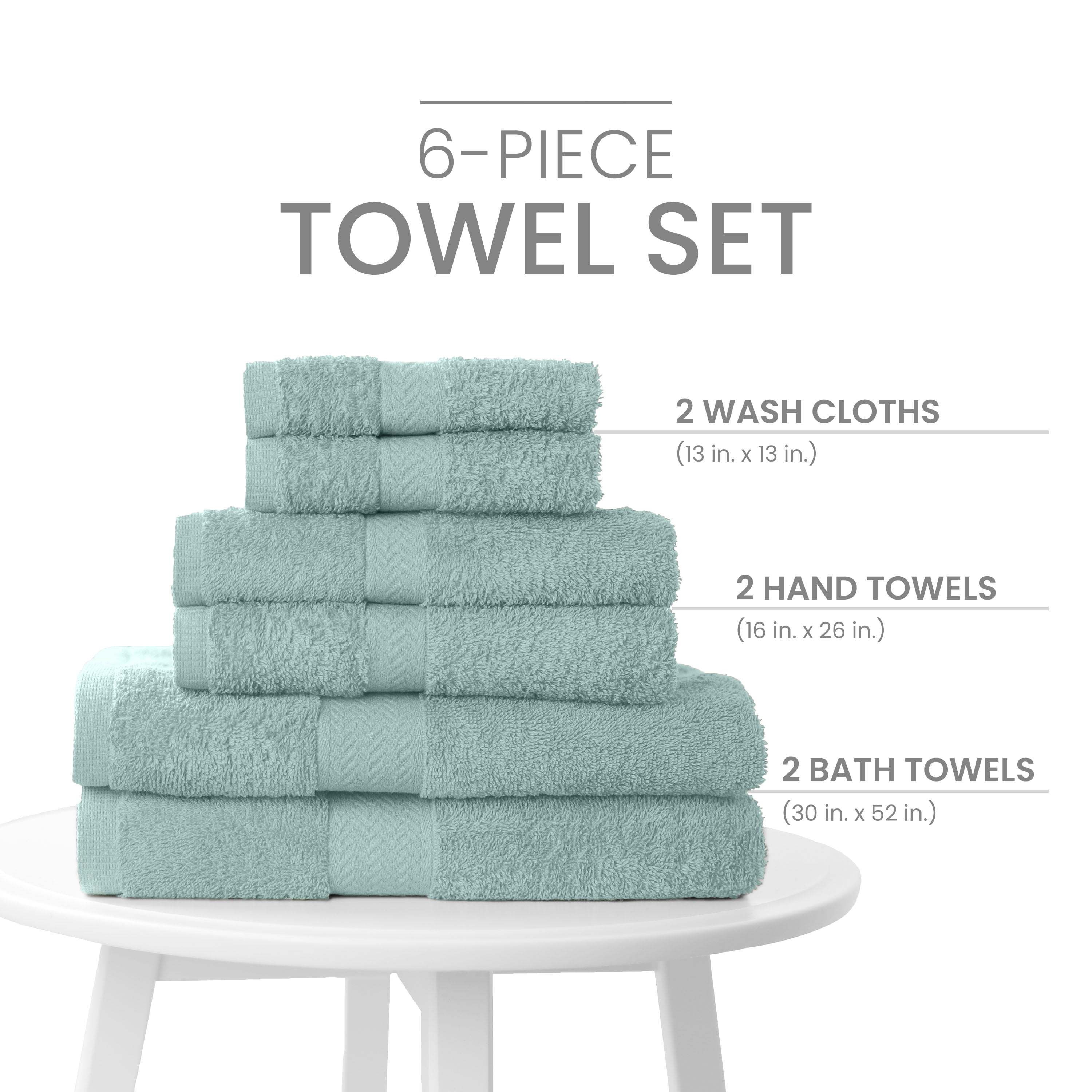 Martex 6-Piece 100% Ringspun Cotton Towel Set, Quick Dry Soft & Absorbent, Light Blue