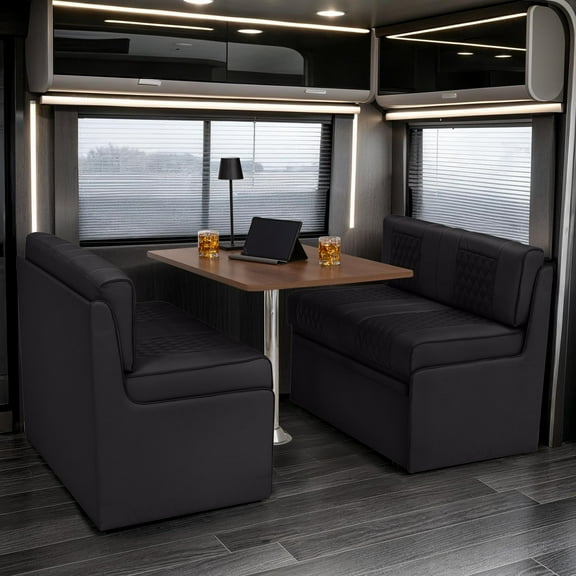Qualitex Gravitas RV Dinette, Bed with Storage and Riviera Oak Table, Ultimate Leather, Black