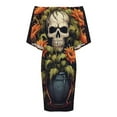 thumbnail image 4 of Sunflower Skull (5) Women's Off The Shoulder Ruffles Summer Wedding Guest Loose Casual Party Beach Dress, 4 of 9