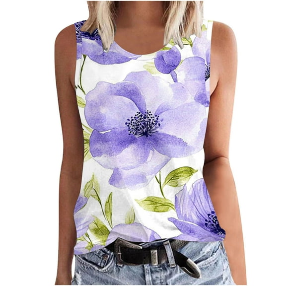 Puntoco Tops for Women Women Summer Tops Sleeveless Tank Floral Casual Cute Loose Fit Cute T-Shirt Tunic Multicolor 10(XL)
