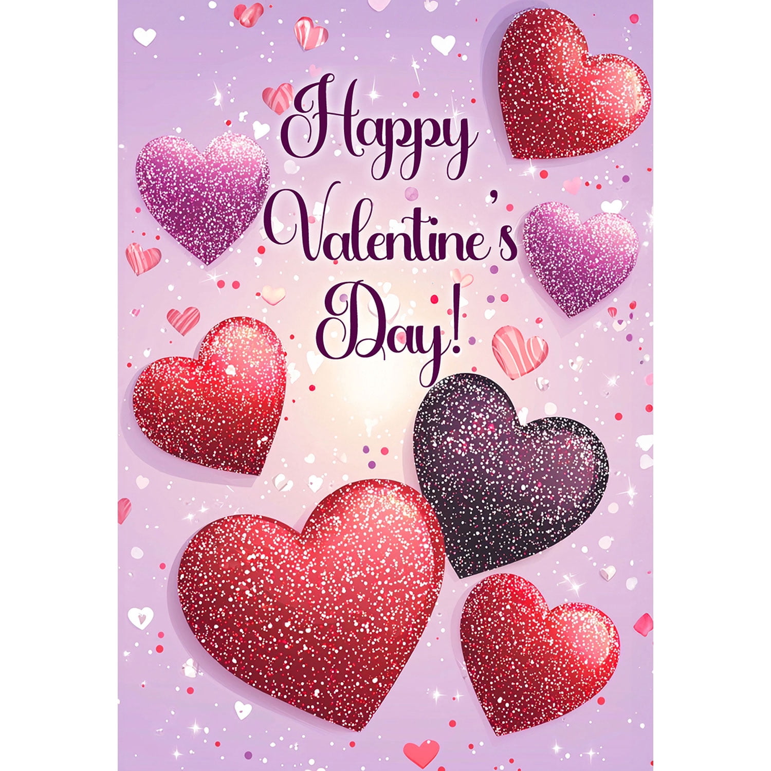 America Forever Happy Valentine's Day House Flag, 28 x 40 inch Double Sided, Glitter Hearts Red Pink Purple, Valentine's Day Seasonal Outdoor Decor, Love Hearts Flag