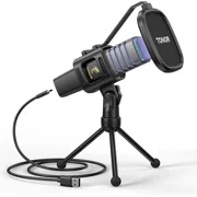 TONOR RGB USB Microphone, Cardioid Condenser Computer PC Mic with Tripod Stand, Pop Filter, TC30S