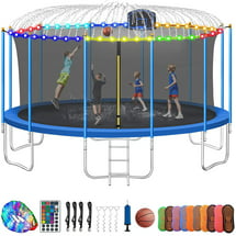 YORIN 1500LBS 16FT Trampoline for Adults/Kids, Outdoor Trampoline with Enclosure Net, Basketball Hoop, Sprinkler, LED Lights, Wind Stakes, Ladder, ASTM Approved Recreational Trampoline for Backyard