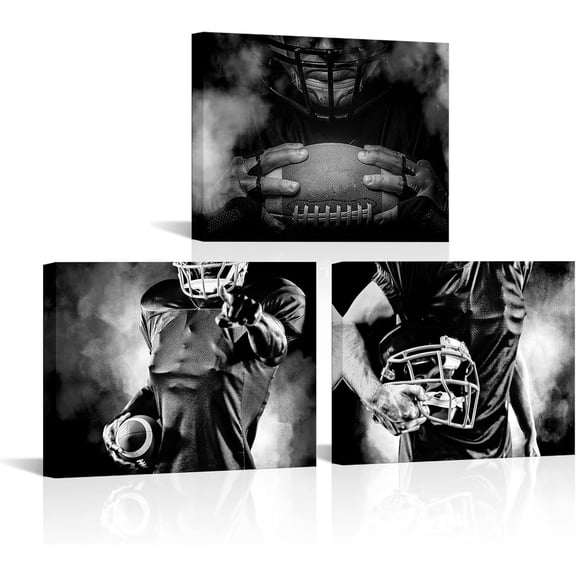 Hieng Football Art Wall Decor Black and White Sports Canvas Painting Picture Gym Picture Print for Home Office Men Cave Decor Gift for Sport (Only canvas)