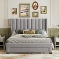 thumbnail image 2 of Leumius Queen Size Platform Bed with A Storage Drawer,Velvet Upholstered Bed Frame with Wingback Vertical Channel Tufted Headboard,Gray, 2 of 8