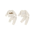 thumbnail image 3 of Aojekbee Baby 2Pcs Fall Outfits Waffle Long Sleeve Letter Embroidery Pullover + Solid Pants Set Toddler Clothes, 3 of 10
