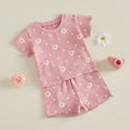 thumbnail image 6 of KPOPLK 6 9 12 Months 2T 3T 4T Baby Girl Summer Clothes Toddler Girl Casual Outfit Short Sleeve Daisy Print T-Shirt Shorts Set(18-24 Months,Pink), 6 of 8