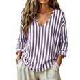 thumbnail image 3 of VBVC Women's V Neck Striped Tunic Top , Ladies' Casual Long Sleeve Blouse , Loose Summer Beach Shirt For Women, Purple , S-2XL, 3 of 8