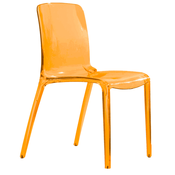 LeisureMod Murray Mid-Century Modern Dining Chair - Transparent Orange Acrylic, Ergonomic Design, Stackable