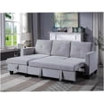 thumbnail image 3 of Light Gray Velvet Storage Chaise Sectional Sofa with Reversible Sleeper, 3 of 5