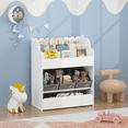 thumbnail image 3 of Bookshelf with Storage Bins and Drawer, Multi-Functional MDF Wood Book Organizer for s, White Bookcase for Toys and Books, Nursery Playroom Toy Storage, White Bookcase for Nursery, 3 of 17