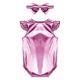 thumbnail image 2 of Hansber 2Pcs Metallic Outfit for Baby Girls Sparkly Romper Toddlers Birthday Party Fancy Dress Up Pink 18-24M, 2 of 7
