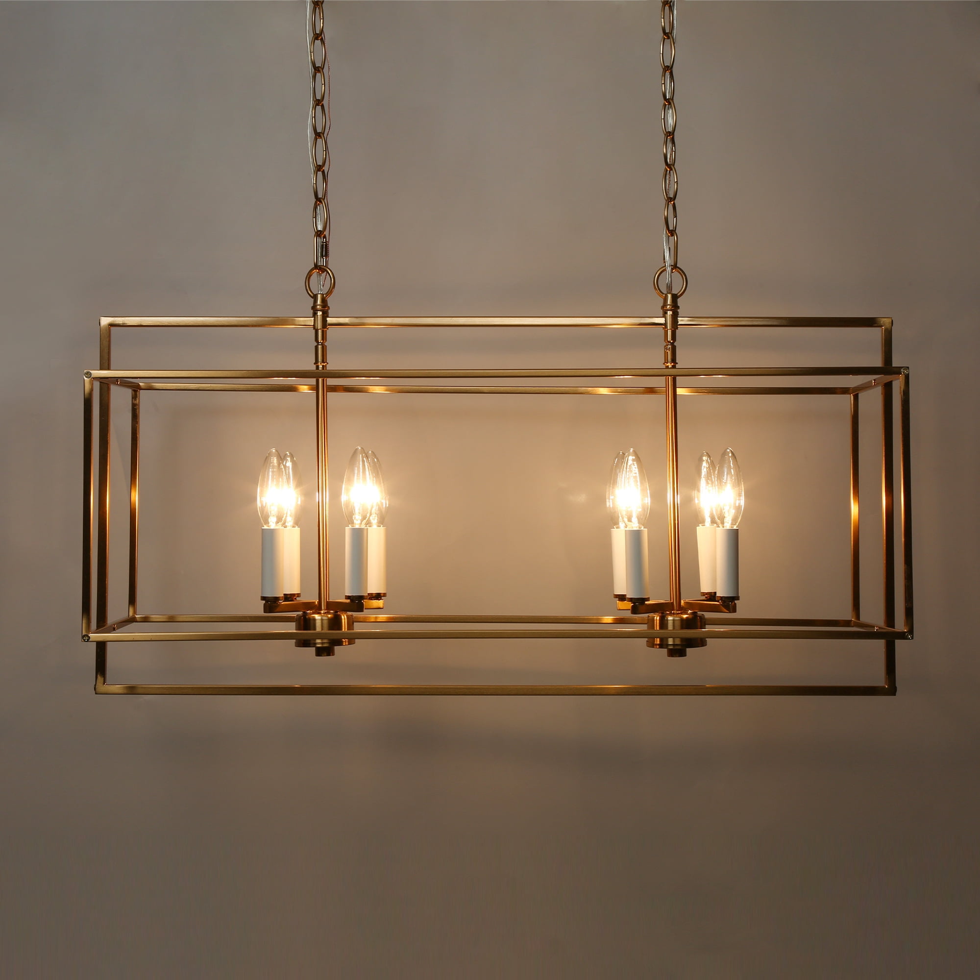 LNC 32-in Gold Rectangular 8-Light Island Chandelier for Kitchen Island & Dining Room