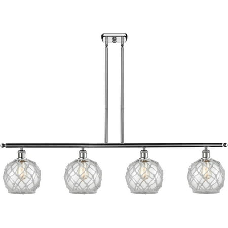 

Polished Chrome Tone Island Lighting 48 Wide Clear with White Rope Glass Steel/Cast Brass Medium Base LED 4 Light Fixture