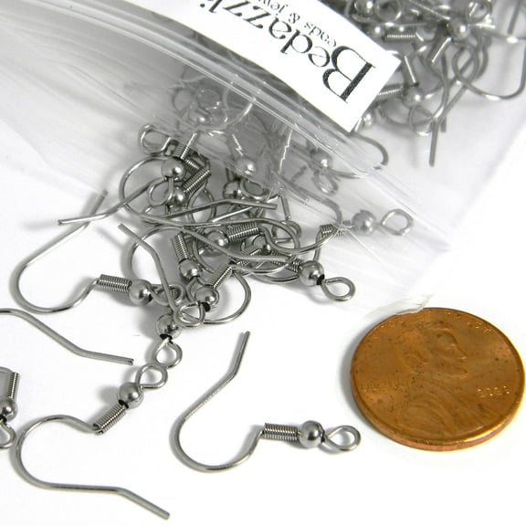 100 Surgical 304 Grade Hypo-Allergenic Stainless Steel Ball & Coil French Fishhook Hook Earring Jewelry Findings with Loop Ring For Hanging