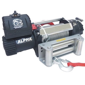 Bulldog Whes Winch 10047 Alpha; Vehicle Mounted; Trailer Winch; 12 Volt Electric; 6.8 Horse Power; 15000 Pound Line Pull Capacity; 80 Foot Wire Rope; Roller Fairlead; Wired Controller