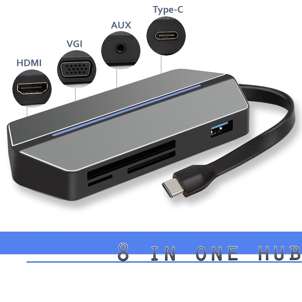 Zforce USBC All In One Hub 8in1 Ports Portable Adapter SD/TF Card