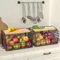 thumbnail image 5 of 2 Set Stackable Wire Basket with Openable Top, Kitchen Counter, Pantry Organizer and Storage Produce Onion Potato Fruits Vegs Bread Food Snack Spice Organizing Bin for Cabinet Shelf Countertop Floor, 5 of 8