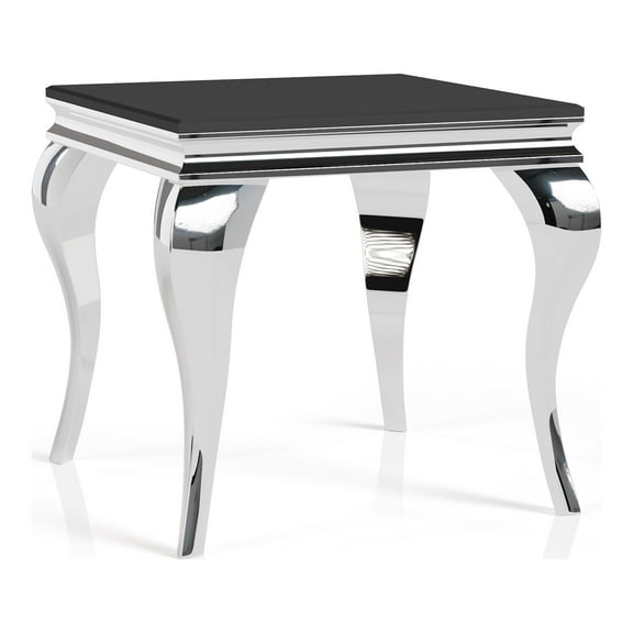 Furniture of America Alang Glam Glass Top End Table in Black and Silver