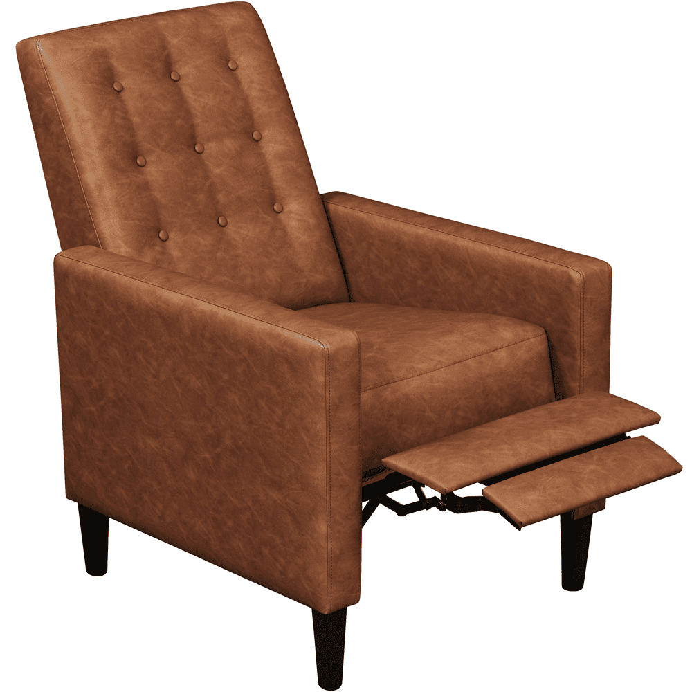 Alden Design Modern Tufted Faux Leather Recliner with Footrest for Living Room, Brown