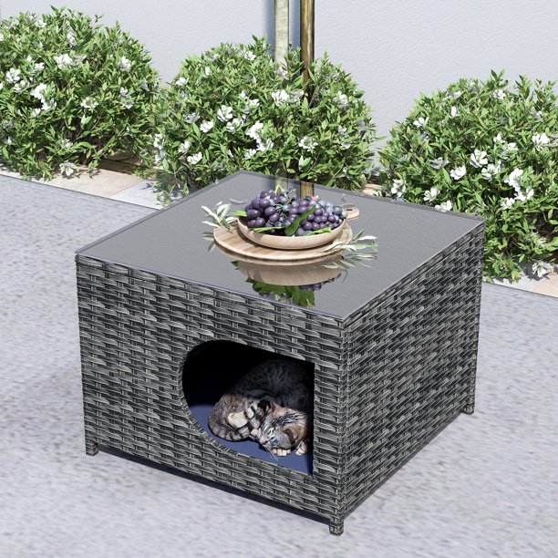 Ovios Outdoor Patio Furniture Wicker Coffee Table Side Tea Table with