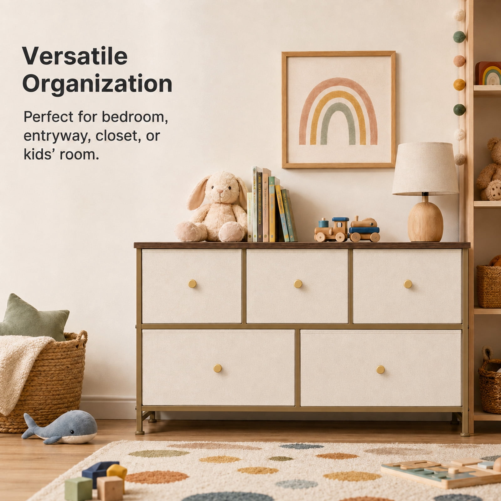 Alvantor 5/7 Drawer Fabric Dresser, Storage Tower for Bedroom and Closet, Chest of Drawers with Sturdy Steel Frame & Wooden Top for Living Room, Entryway