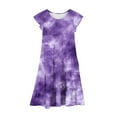 thumbnail image 3 of Girl Summer Boho Sundress, Tween Ruffles Sleeveless Tiered Dresses, Cute Printed Summer Beach Skater Midi Dress Summer Dresses for Child Purple 10Y, 3 of 4