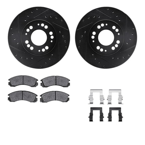 Dynamic Friction Company Front Brake Rotors-Drilled and Slotted-Black with 5000 Advanced Brake Pads includes Hardware 8512-72022