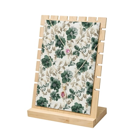Necklace Display Stand Green Rose Bloom Wood Jewelry Displays Stands with PU Panel Rack Organizer Floral Leaves Branches Wooden Necklace Display Holder for Vendors Shop Show Home Tabletop Storage