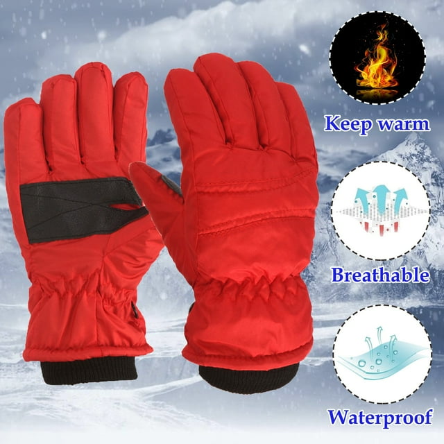 AJIWYH Gants d'Hiver, Gants d'Hiver pour Enfants Imperméables pour Ski et Planche à Neige pour Sports de Plein Air, Gants de Vélo par Temps Froid pour Garçons et Filles Gants Blancs Enfants Rouges, m