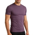 thumbnail image 4 of FRSASU Men's Casual Solid Color Short Sleeve Crew Neck Soft Fitted Elastic Tees Fresh Classic T-shirts Purple, 4 of 6