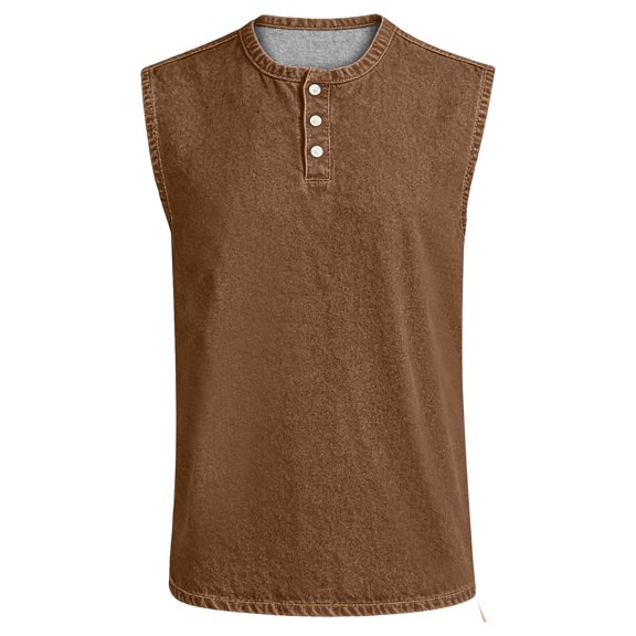 Yifymode Men's Summer Henley Tank Top Shirts Sleeveless Sports Vest, Retro Classic Button Henley T-Shirt,Brown M