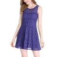 thumbnail image 1 of Allegra K Women's Sleeveless Semi Sheer Yoke Floral Lace Mini Flare Dress, 1 of 7