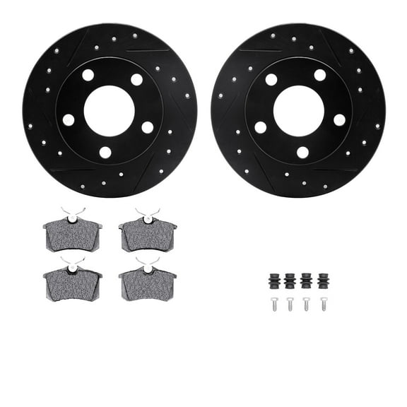 Dynamic Friction Company Rear Brake Rotors-Drilled and Slotted-Black with 5000 Euro Ceramic Brake Pads includes Hardware 8612-73020