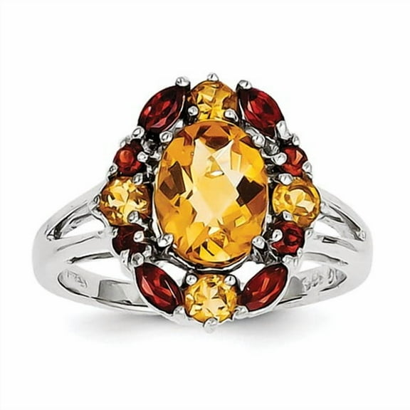 Primal Silver Sterling Silver Rhodium Citrine and Garnet Ring