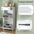 thumbnail image 5 of Functional Entryway Organizer with 2 Flip Drawers, Wood Grain Pattern Top Shoe Cabinet with Drawer, Free Standing Shoe Rack with Adjustable Panel for Hallway, White, 5 of 5