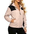 thumbnail image 2 of Women Color Block Hooded Windbreaker Full Zip Cropped Outdoor Jacket Elastic Cuff Pocketed Lightweight Fall Windproof Coat, 2 of 6
