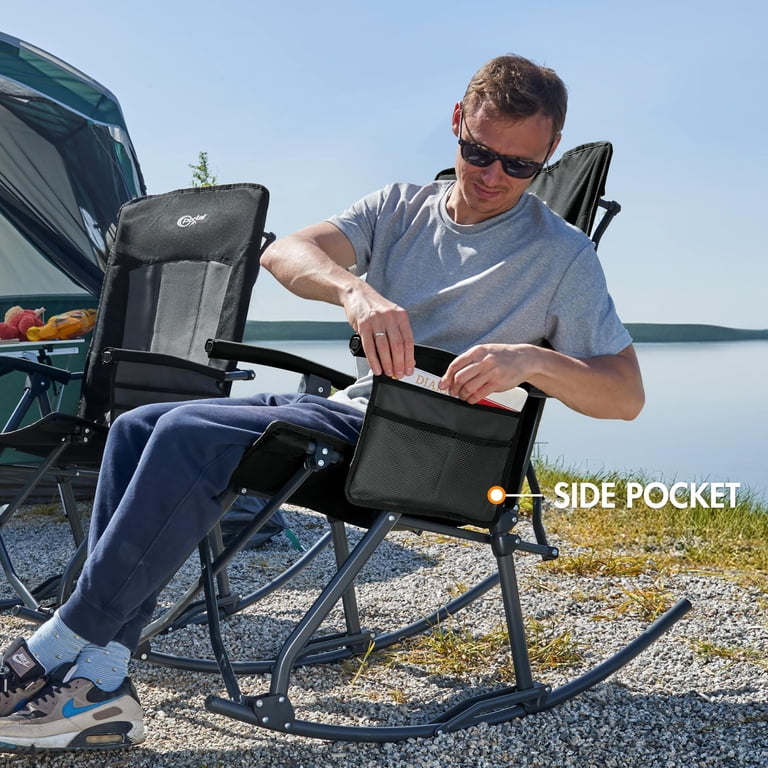 PORTAL Rocking Camping Chair, Portable Folding Black, Supports