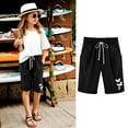 thumbnail image 2 of ZACPNCV Girls Bermuda Shorts Knee Length Straight Leg Long Shorts Loose Casual Solid Drawstring Elastic Waist Short Pants Black 12-13 Years, 2 of 6
