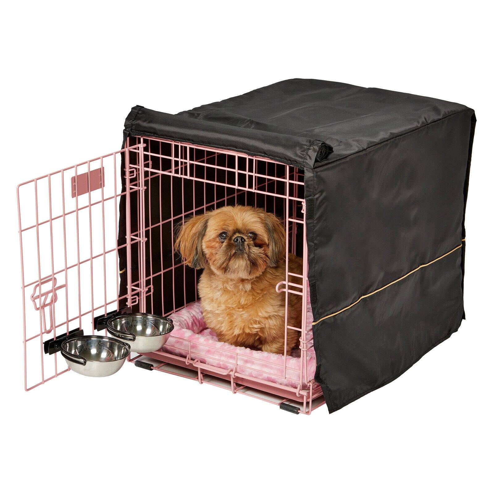 Midwest Homes for Pets iCrate Single Door Dog Crate Bundle Includes Crate Cover, Dog Bed and Pet Bowls - Pink