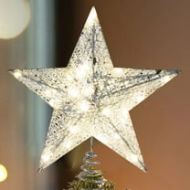 Gogcaro Glittering Silver LED Lights Five-Pointed Star 25cm×20cm Christmas Tree Topper - Perfect for Christmas Tree Decorations