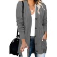 thumbnail image 2 of Womens Cable Knit Cardigan Long Sleeve Open Front Button Down Long Sweater Coat V Neck Casual Fall Winter Knitwear with Pocket Gray L, 2 of 4