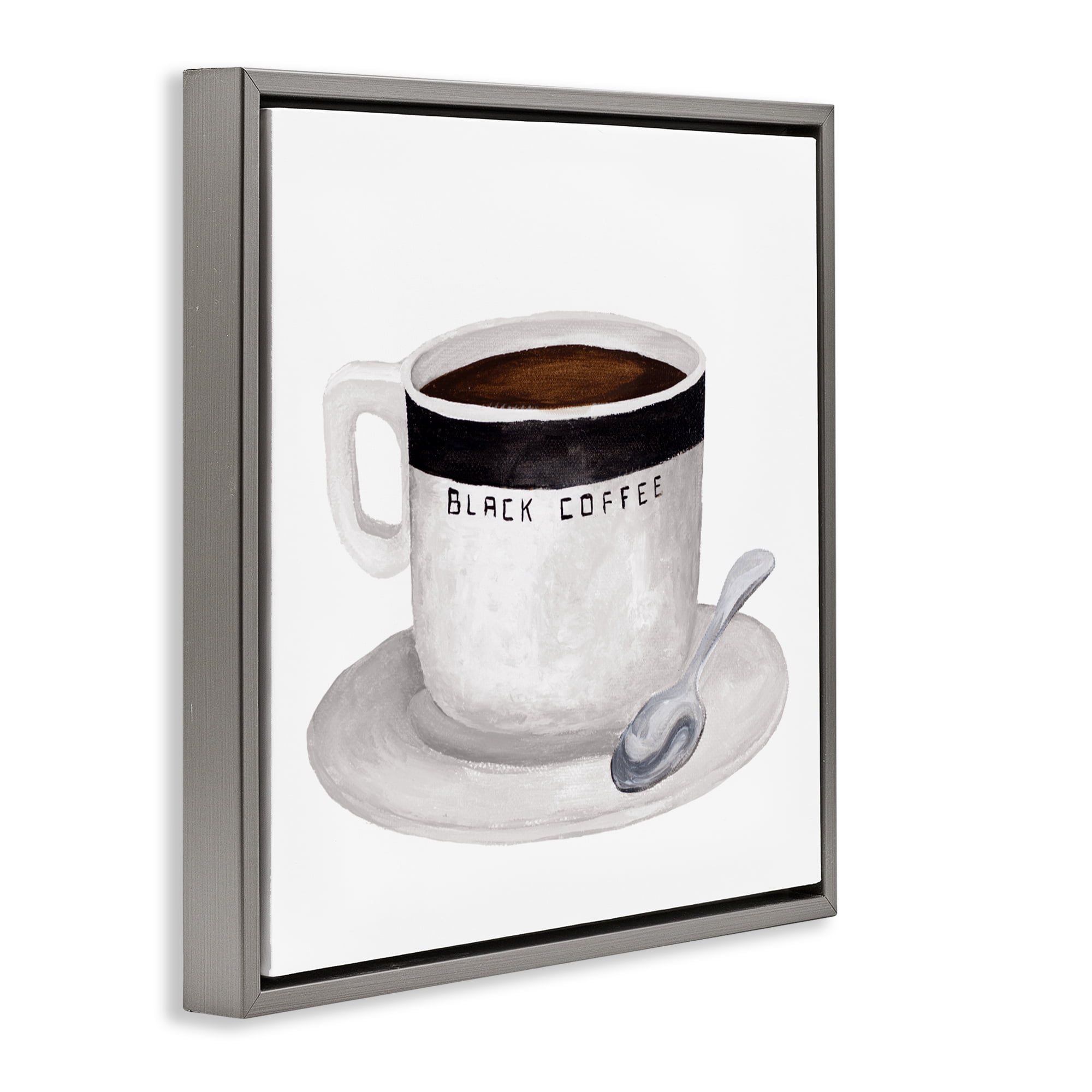 Stupell Industries Black Coffee Mug Gray Framed Floater Canvas Wall Art, design by Elizabeth Medley